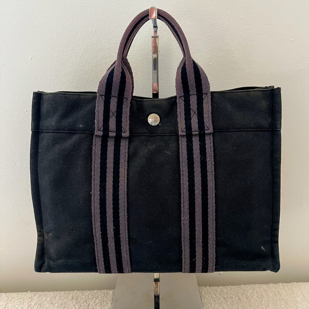 Hermes Black / Gray Canvas Fourre Tout PM Tote Bag